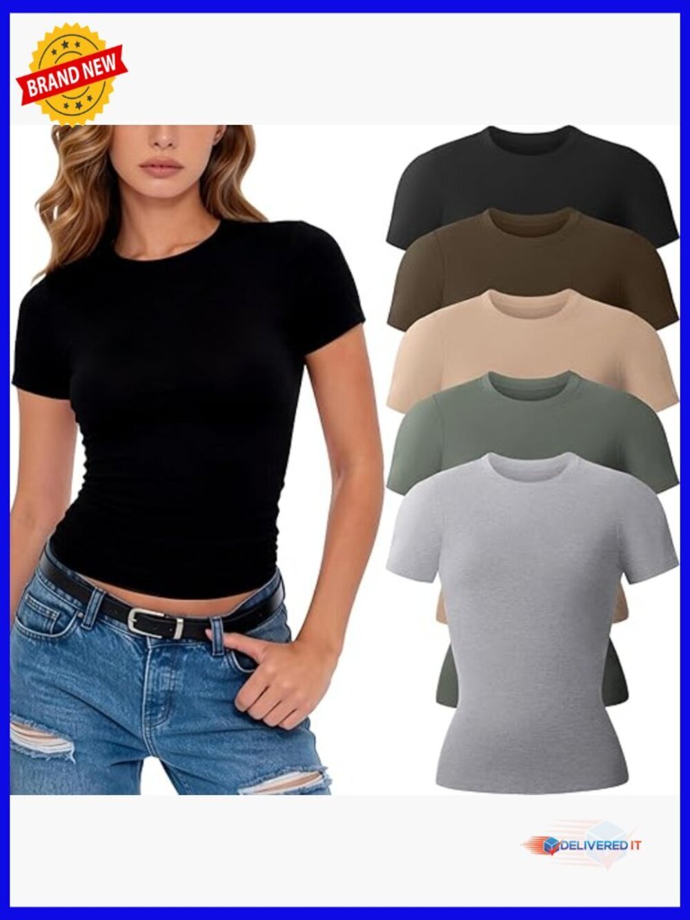 Womens T-Shirts Crew Neck Short Sleeve Basic Tees Fitted Stretchy Layering Tops